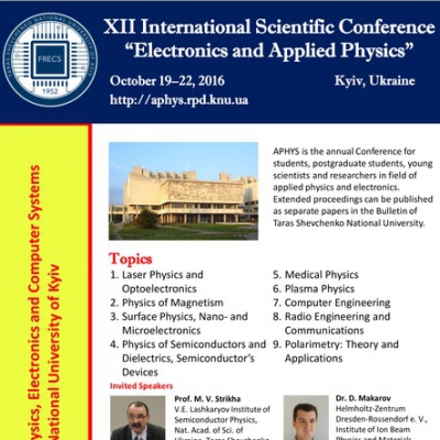 XII International Scientific Conference Electronics and Applied Physics