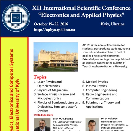 XII International Scientific Conference Electronics and Applied Physics